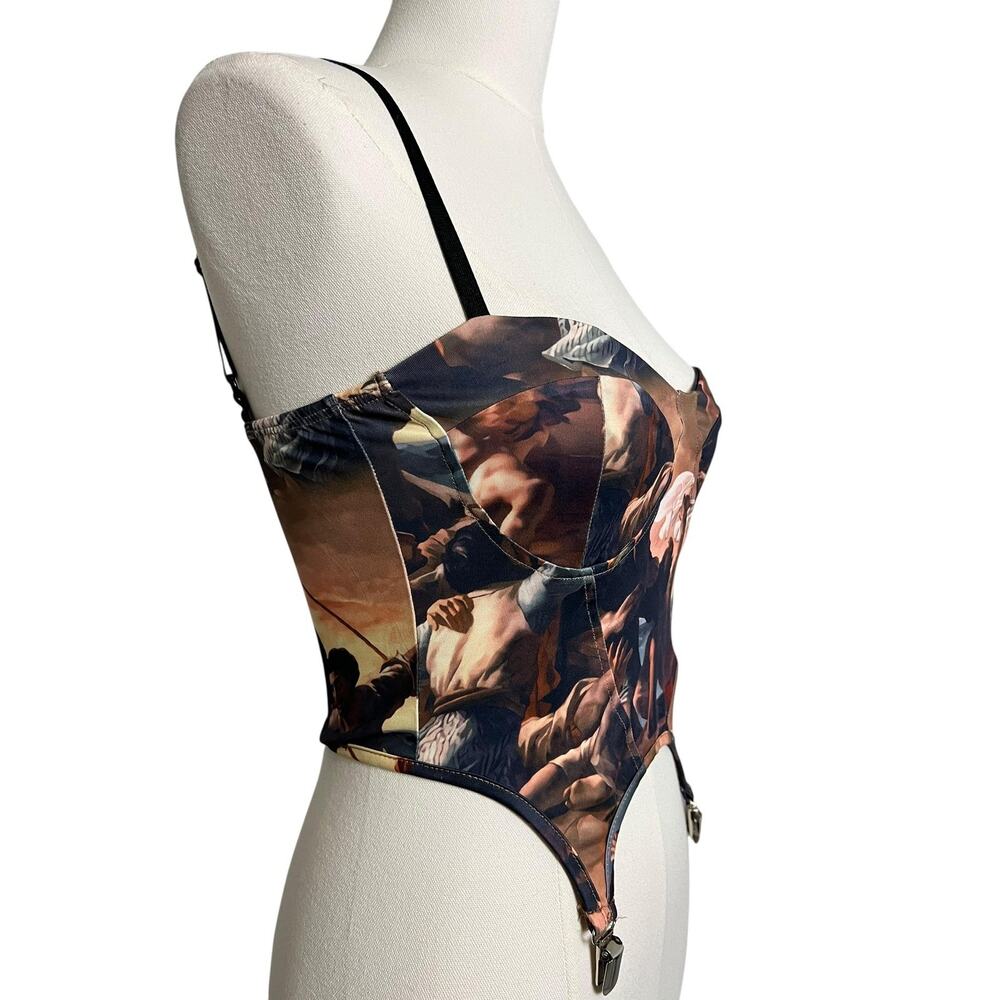 DO MY SELF Corset Top Womens Medium Multicolor Art Graphic Bustier Garter Sexy - Picture 3 of 9